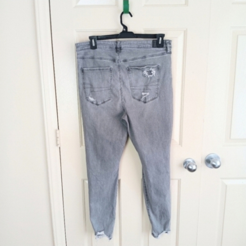American Eagle Women Faded Black Distressed Hi-Rise Stretch Jeggings Size 18 - Picture 3 of 6